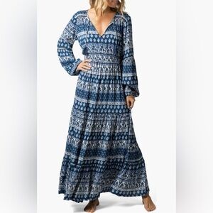 RIP CURL North Coast Maxi Boho Tiered Navy Blue Dress